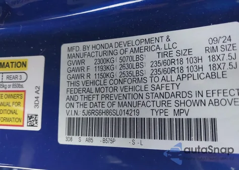 2025 Honda Cr-V Hybrid Sport-L z USA, uszkodzony, nr VIN 5J6RS6H86SL014219